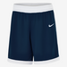 Navy blue shorts with white Nike logo on a white background