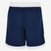 Navy shorts with white trim on a white background