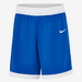 Blue shorts with white Nike logo on a white background