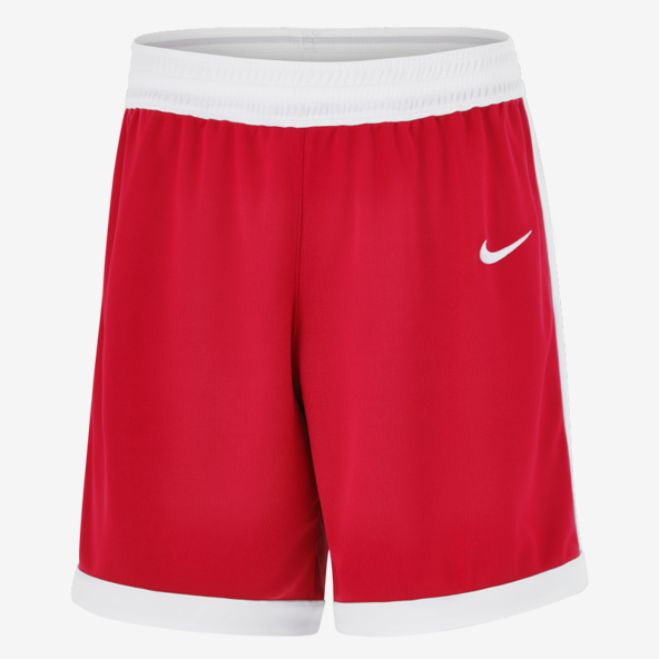Red shorts with white Nike logo on a white background