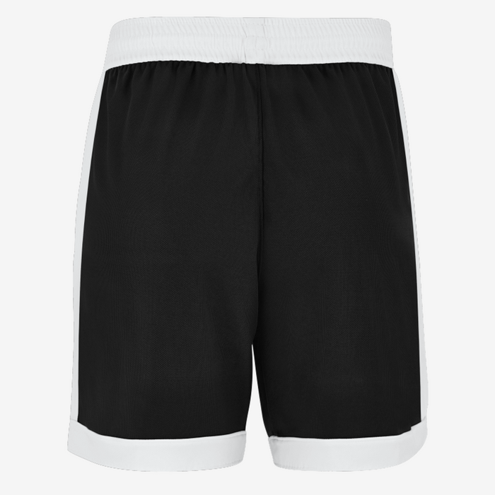 Black shorts with white trim on a white background