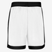 White shorts with black trim on a white background