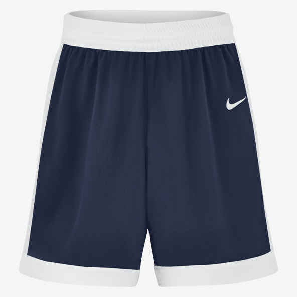 Navy shorts with white accents and Nike logo on a white background