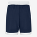 Navy shorts with white trim on a white background