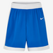 Blue shorts with white Nike logo on a white background