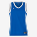 Blue basketball jersey with white accents on a white background