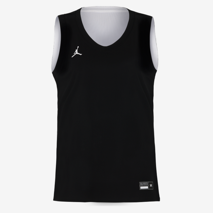 Black sleeveless sports jersey with a logo on a white background