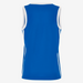 Blue sleeveless sports jersey with white accents on a white background