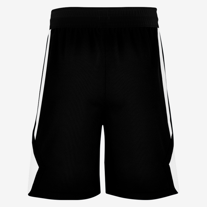 Black shorts with white stripes on a white background