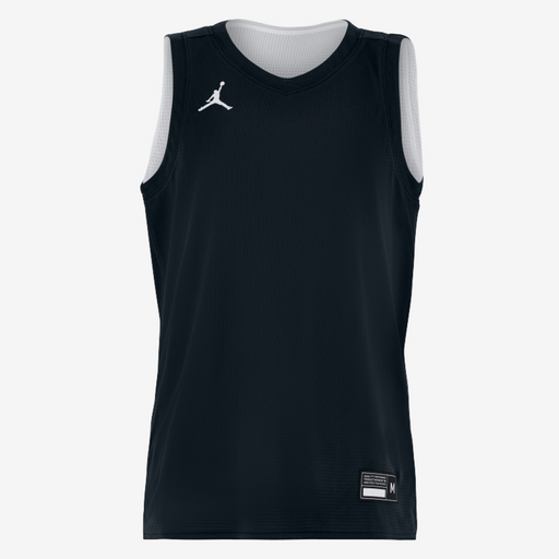 Black sleeveless sports jersey with a logo on a white background