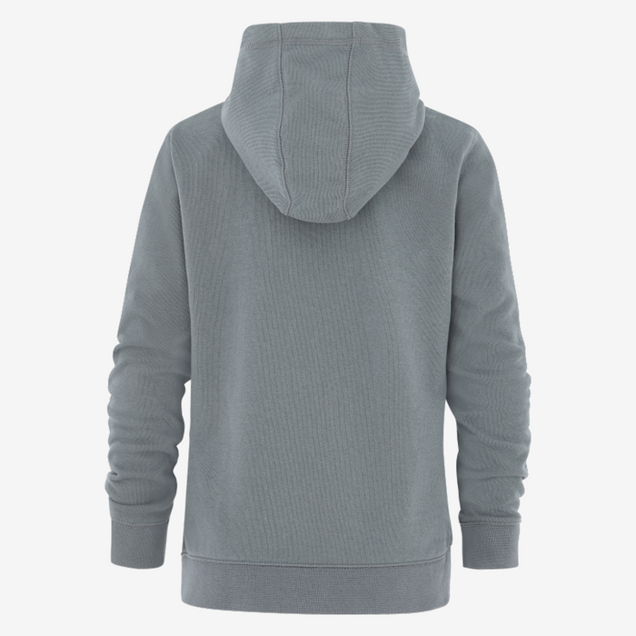 Gray hoodie shown from the back on a white background