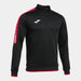 A black men's half-zip sweatshirt with a high collar, red accents and the white Joma logo on the left sleeve.