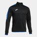 A black men's half-zip sweatshirt with a high collar, blue accents and the white Joma logo on the left sleeve.