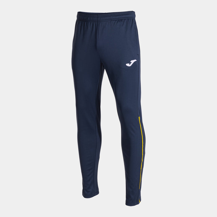 Joma Championship VIII Long Pants in navy with yellow stripe along the left leg
