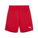 A pair of red Puma team goal shorts with a white Puma logo on the left leg.